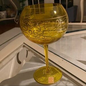 Royal Danube Hand Painted Amber Crystal Balloon Shaped Glass. Made in Romania